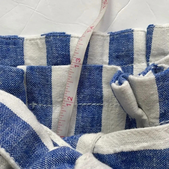 J Crew Factory linen blend paper bag waist striped pants Size 0 Blue White - Picture 7 of 13